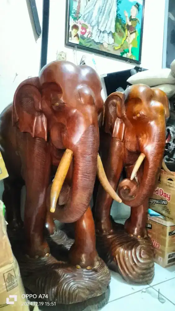 Patung Gajah Besar Jumbo Kayu Jati
