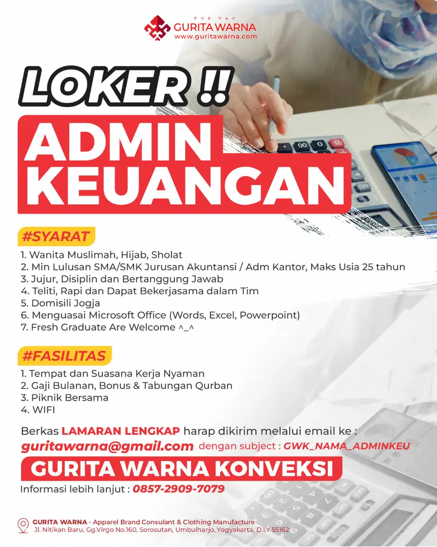 DIBUTUHKAN ADMIN KEUANGAN di GURITA WARNA KONVEKSI