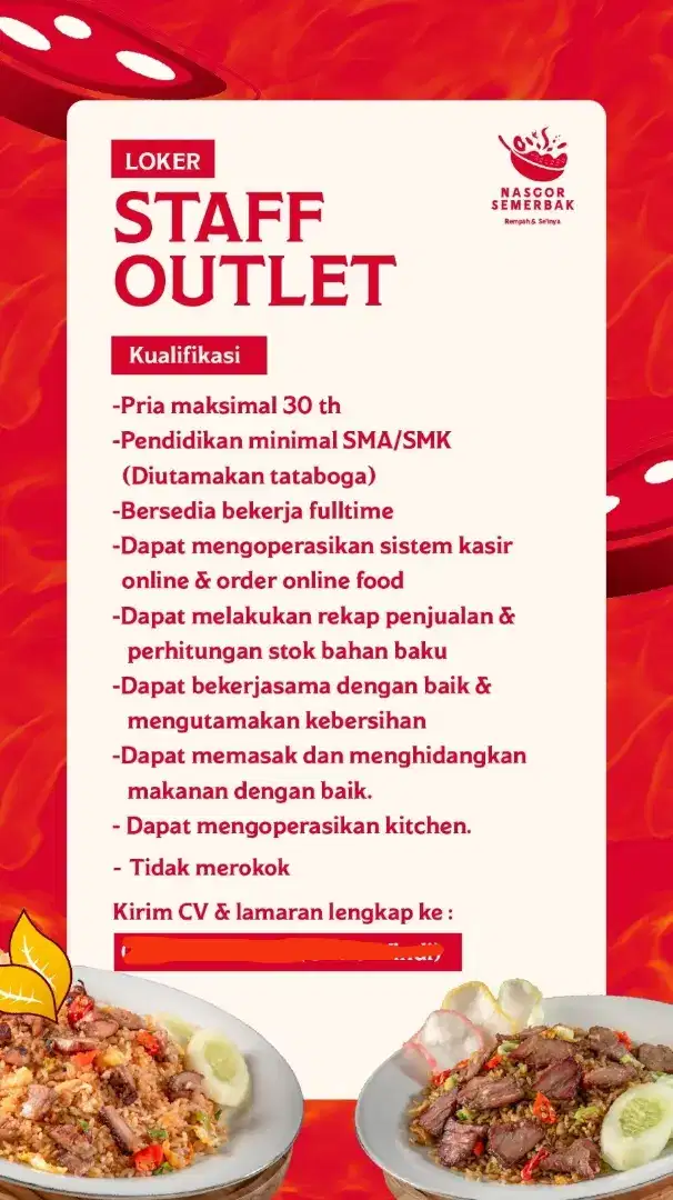 Lowongan kerja Juru Masak Rumah Nasgor Semerbak