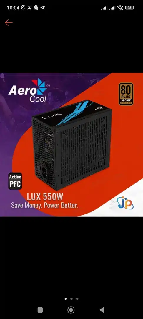 PSU AERO COOL. 550WAT 80PLUS