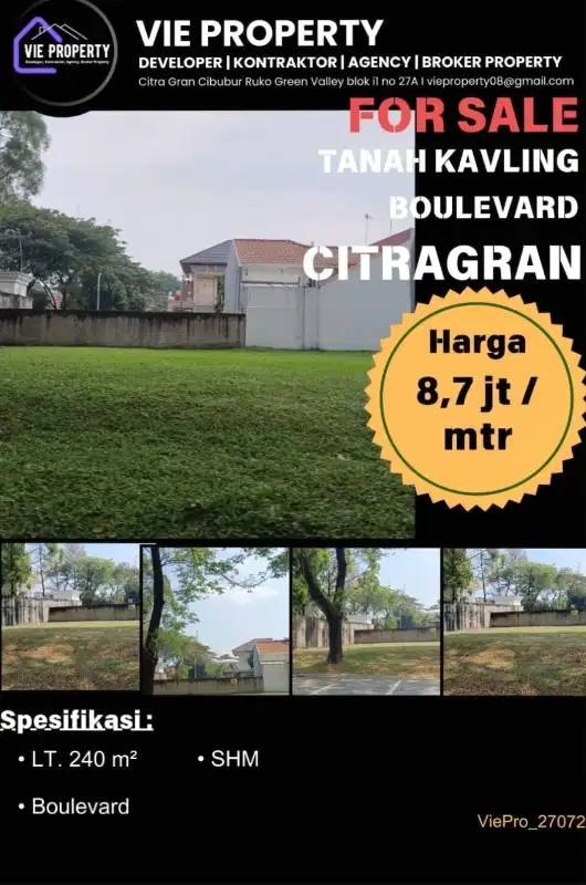 Di Jual Tanah Kavling Boulevard Citra grand