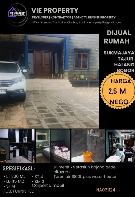 JUAL BU RUMAH DI SUKMAJAYA TAJURHALANG BOGOR