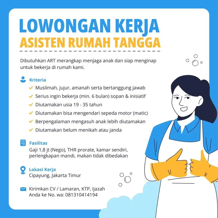 Lowongan ART daerah Cipayung