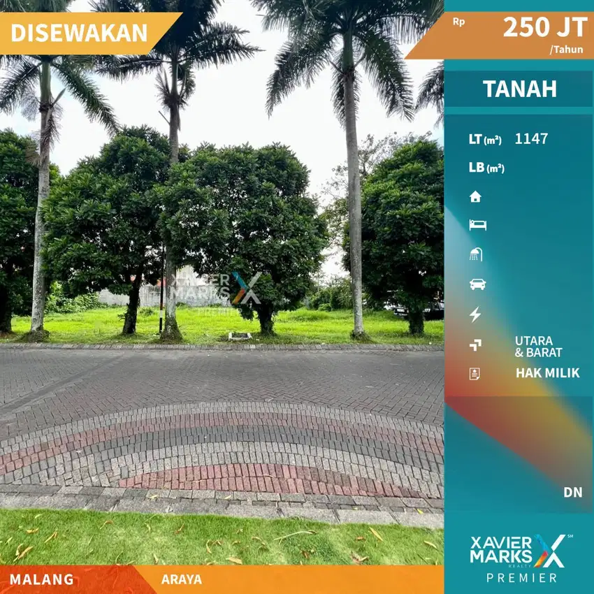 Disewakan Tanah Kavling Hook di Boulevard PBI Araya Blimbing Malang