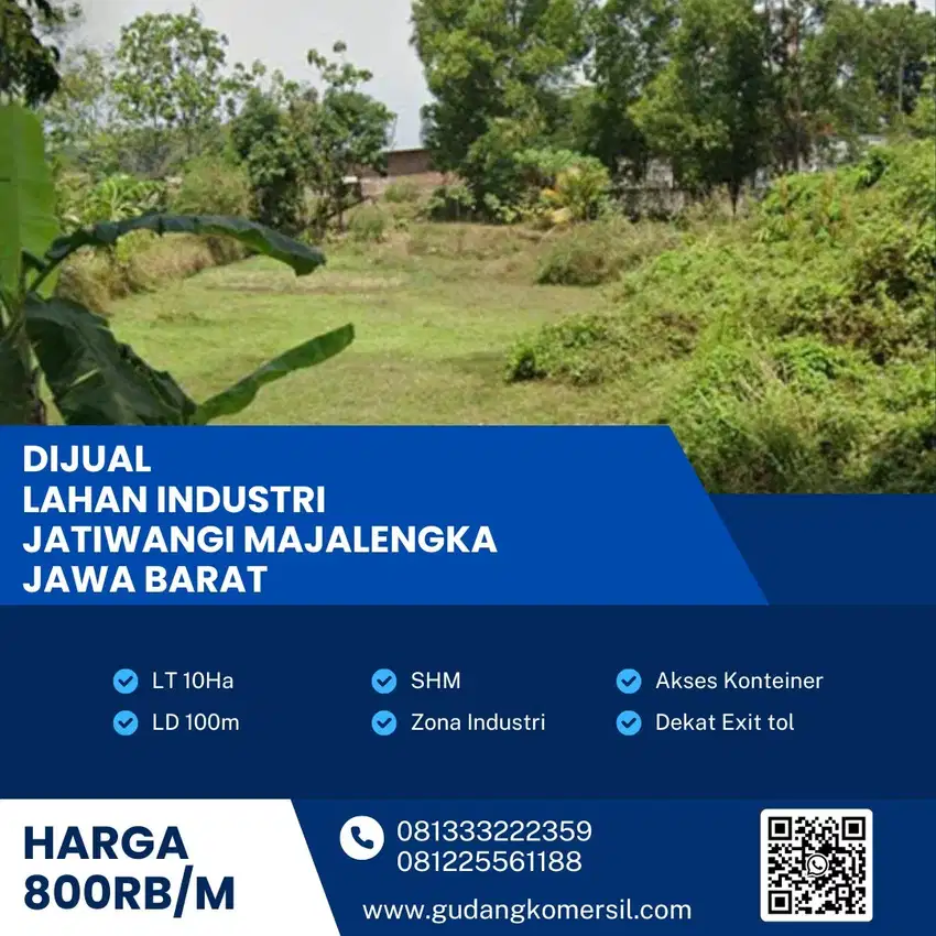 Dijual Lahan Zona Industri,Lokasi Jatiwangi,Majalengka,Luas 10 Ha