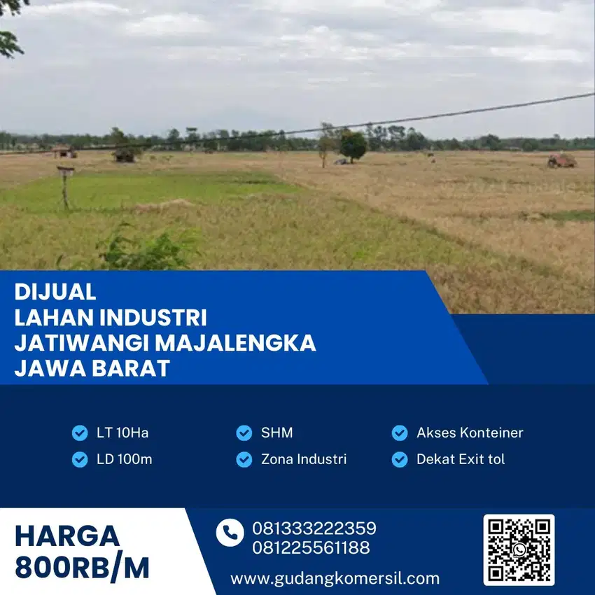 Dijual Lahan Zona Industri,Lokasi Jatiwangi,Majalengka,Luas 8 Ha