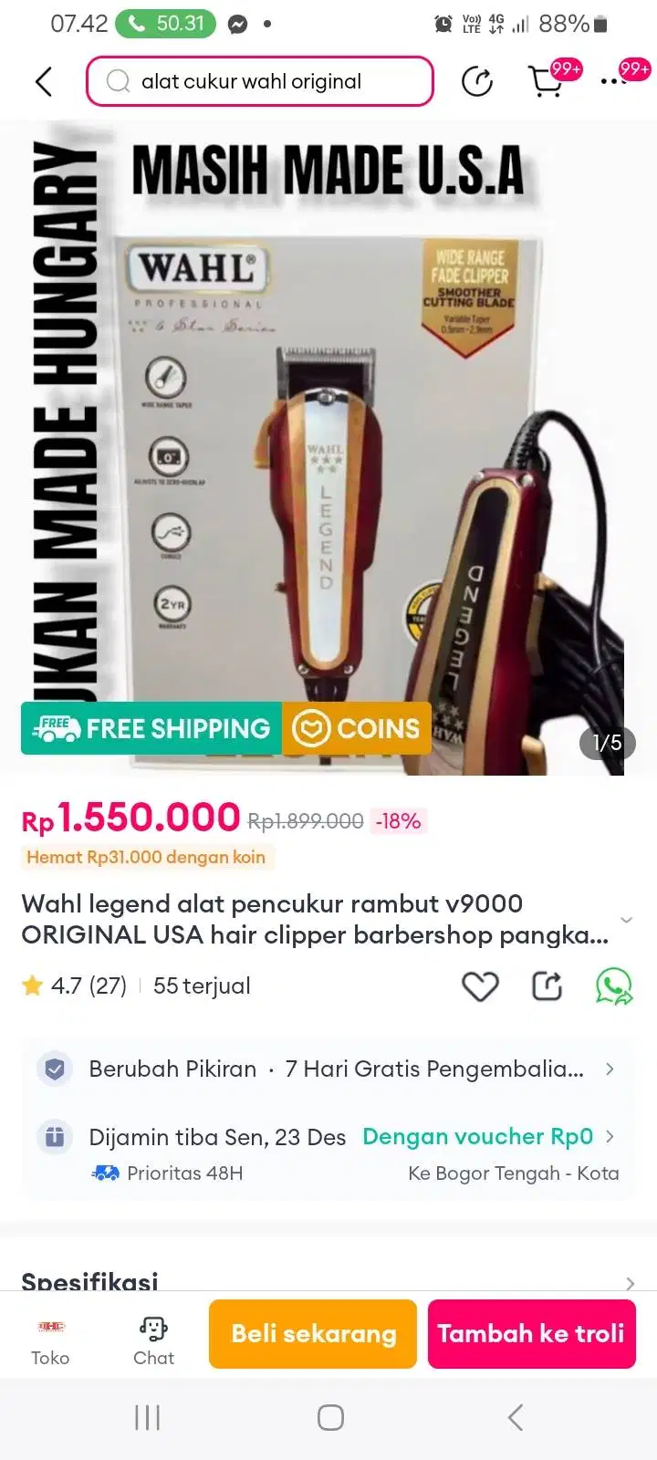 Mesin cukur rambut WAHL LEGEND