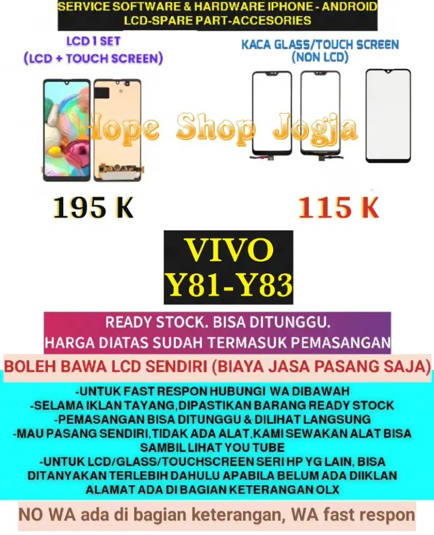 Service HP/Baterai/Touchscreen-LCD VIVO Y81-Y83