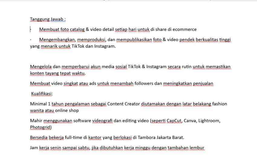 Info Loker Social Media / Content Creator