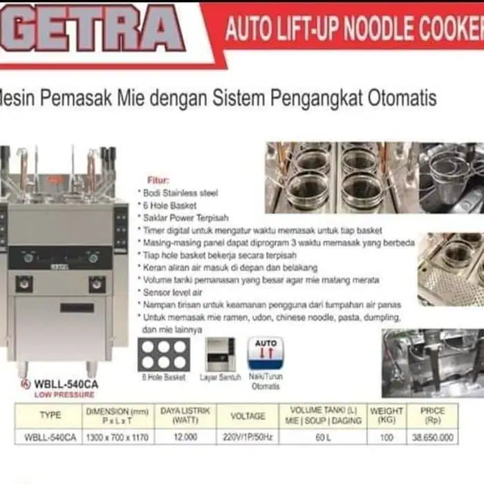 Mesin Masak Mie Otomatis GETRA WBLL 540 CA WBLL-540CA WBLL540CA WBLL 5