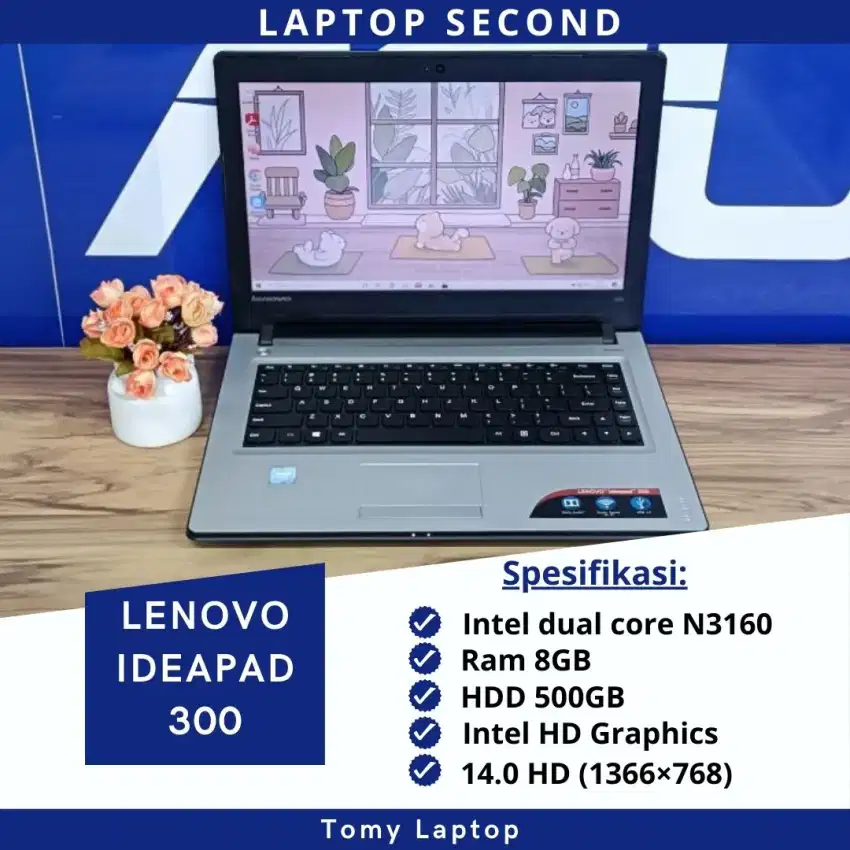 LPATOP MURAH LENOVO IDEAPAD 300/INTEL N3160/RAM 8GB/HDD 500GB/14.0 INC