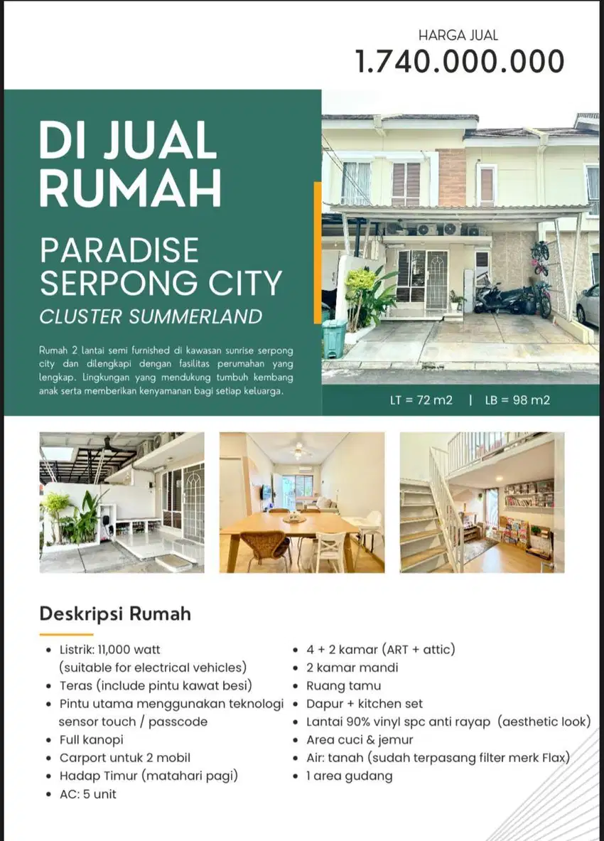 Rumah dijual di Paradise Serpong City Tangerang Selatan