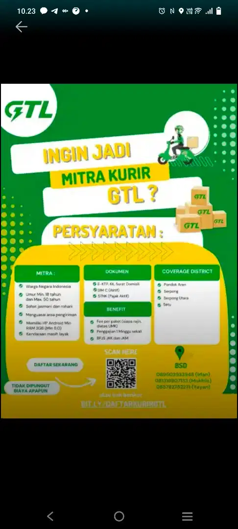 DICARI KURIR MOTOR pria & wanita untuk pengiriman paket