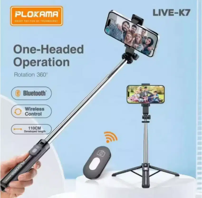 Tongsis Tripod Plokama K7 remote bluetooth Selfie Stick 3 in 1 105 cm