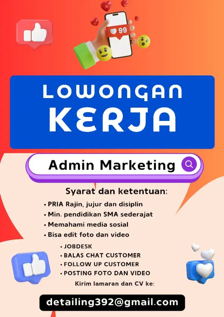 Dibutuhkan Admin Marketing