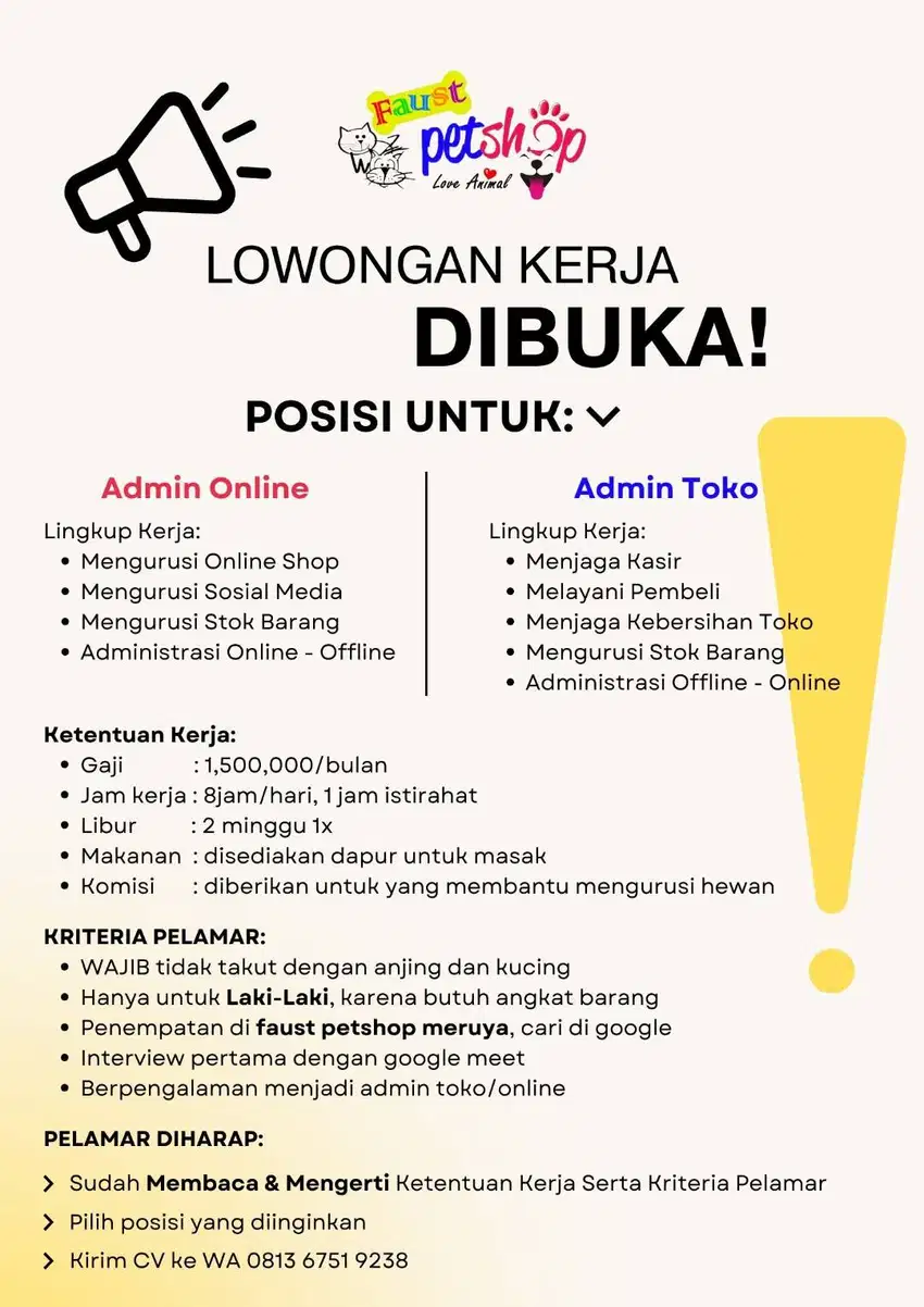 Admin Toko dan Admin Online Dicari