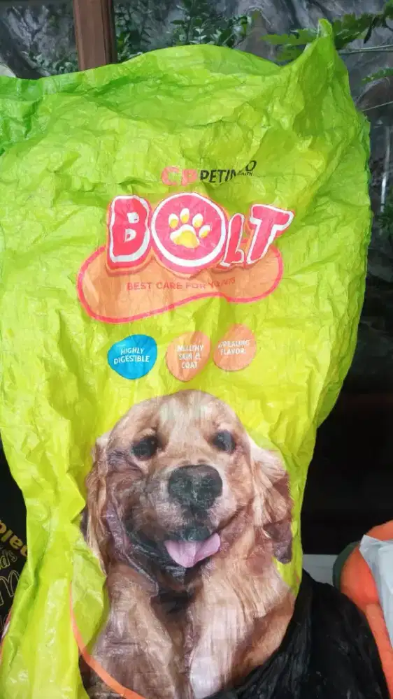 Makanan anjing merek bolt dan peralatan makanan