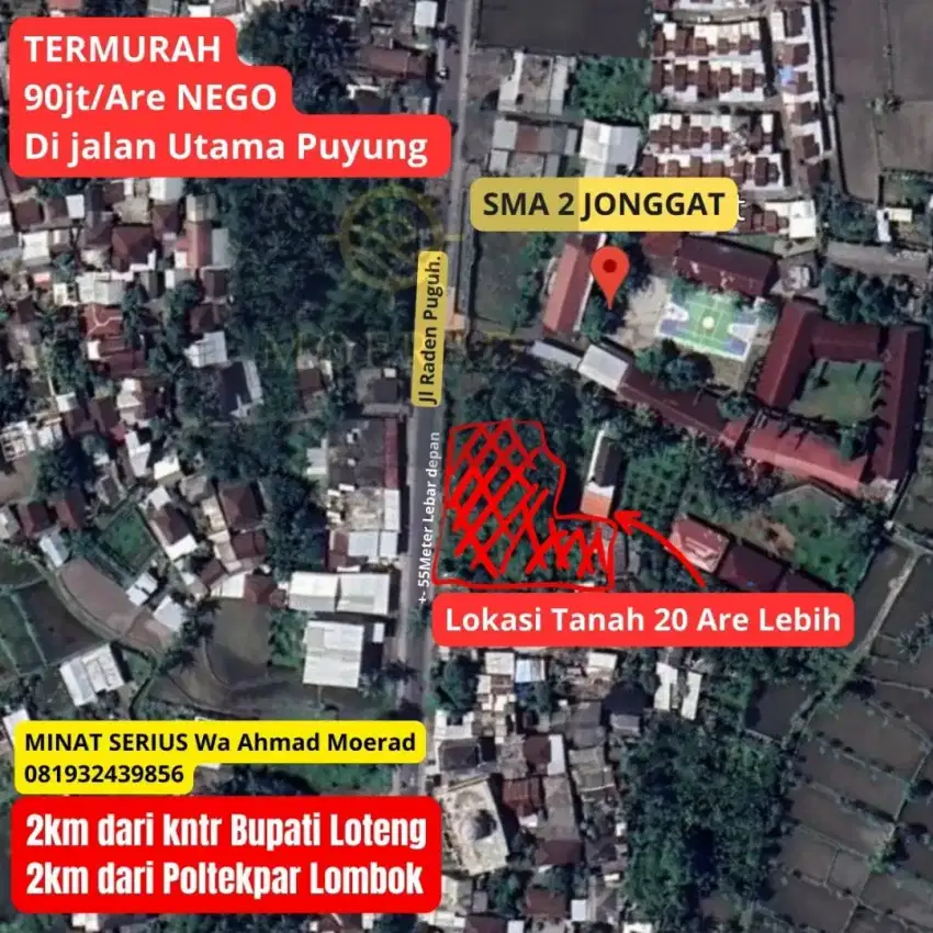 TANAH 20 ARE MURAH Depan Jalan Raya,  Puyung, Lombok Tengah