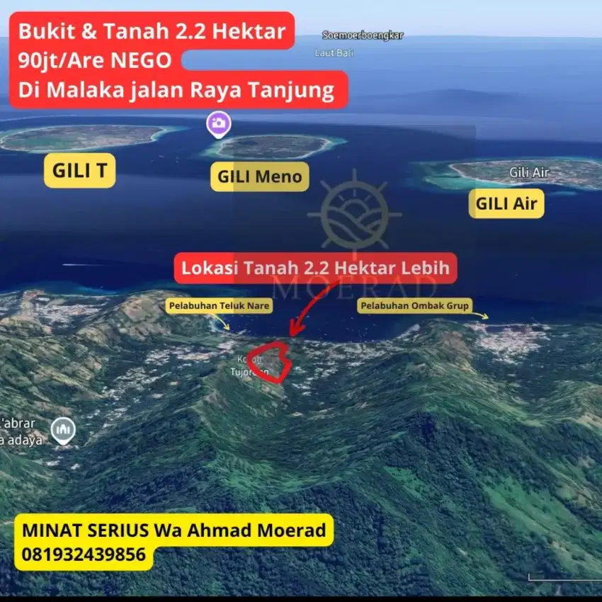 Di Jual Tanah dan Bukit Malaka, 2.2 H .STRATEGIS samping teluk nare