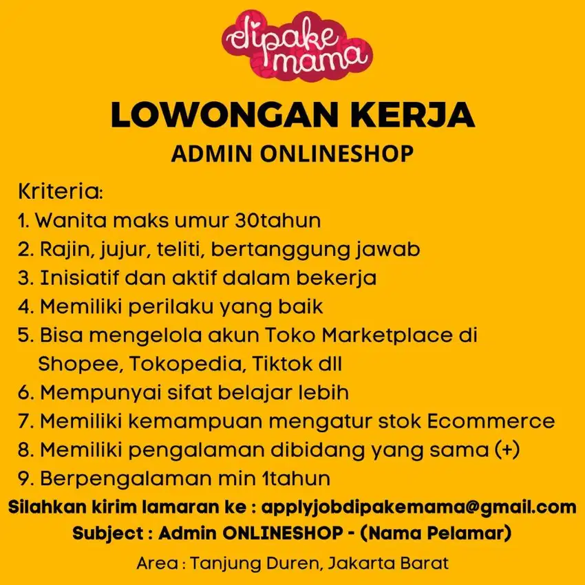 LOWONGAN KERJA ADMIN ONLINESHOP