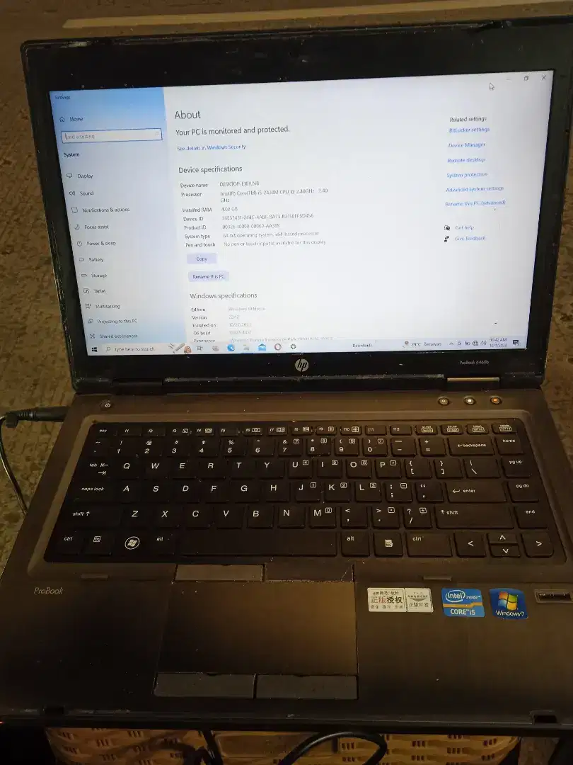 Notebook pro hp i5 dan chager