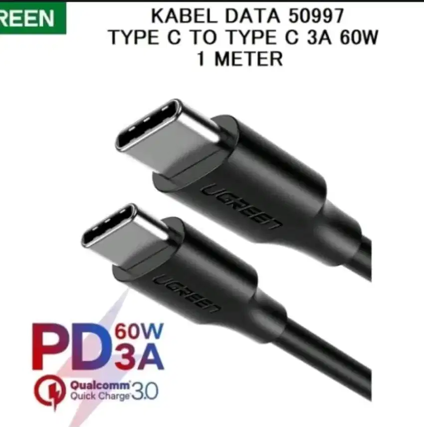 Ugreen Kabel Data Charger Type C to Type C 3A 60Watt PD Fast Charging