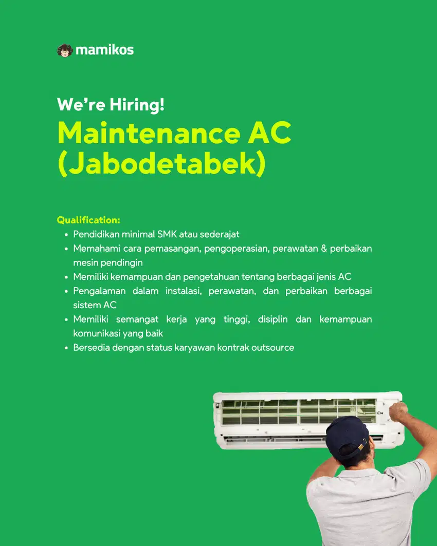 Lowongan Kerja Maintenance AC - Daily Worker (Jabodetabek)