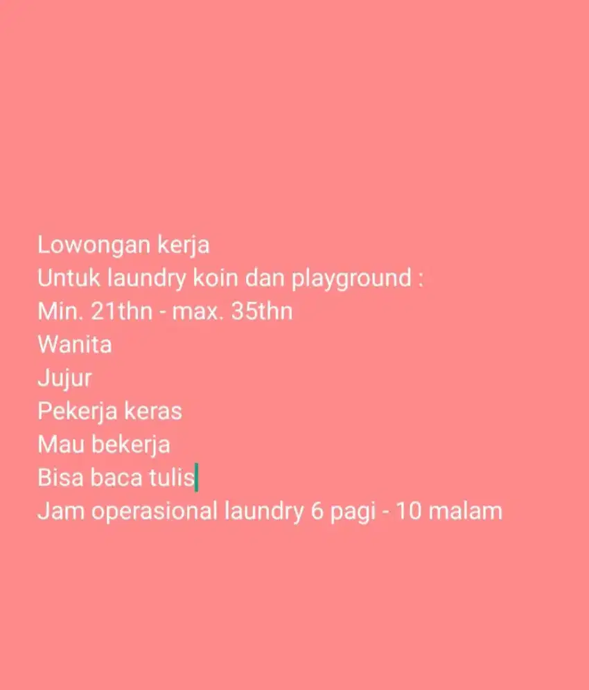 Lowongan kerja laundry koin dan playground