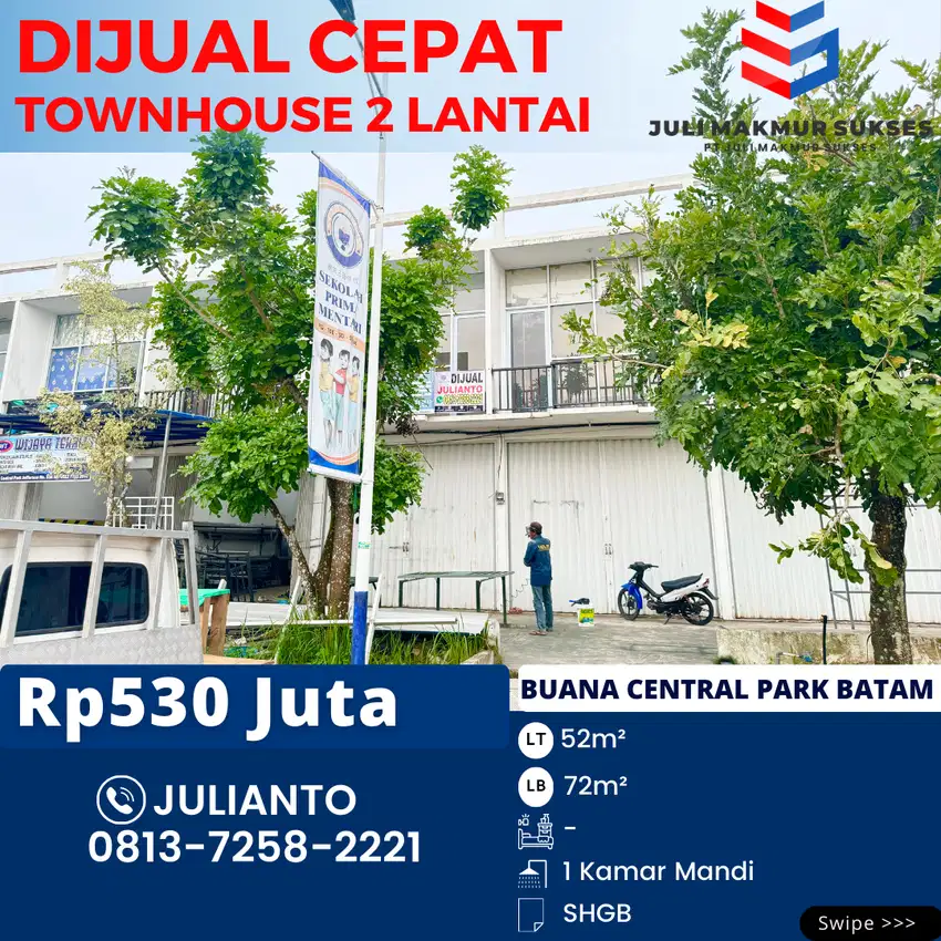 Dijual CEPAT Townhouse 2 Lantai di Buana Central Park Tembesi Batam