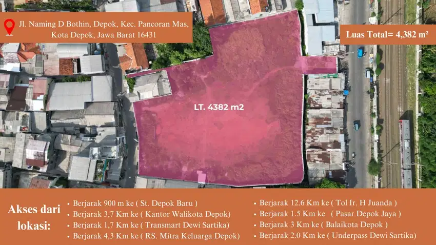 Di jual sebidang tanah kosong di tengah kota 900m dari St Depok baru