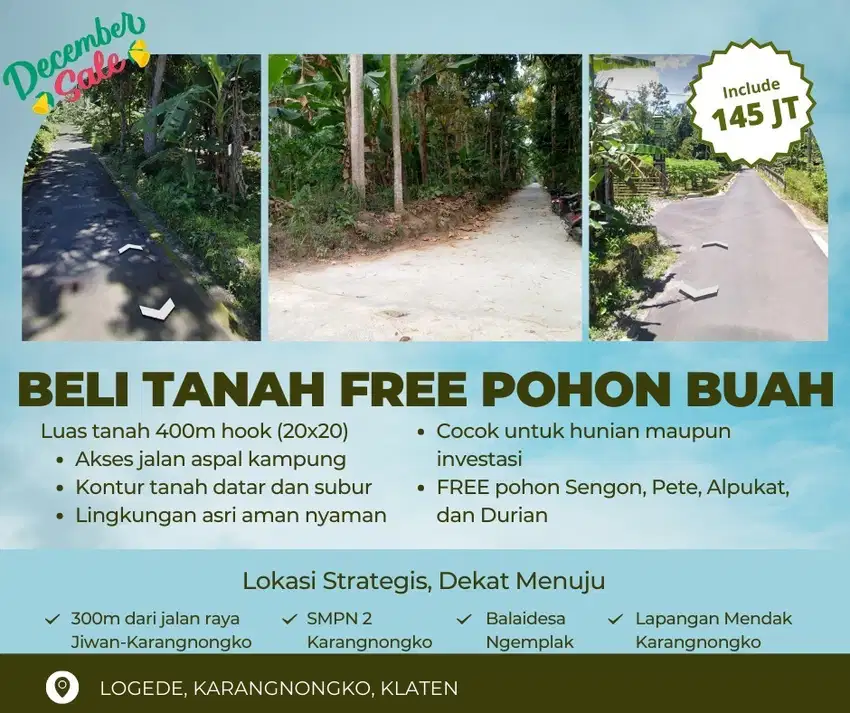 TANAH PEKARANGAN KARANGNONGKO BONUS BUAH HARGA RP145JT SAJA