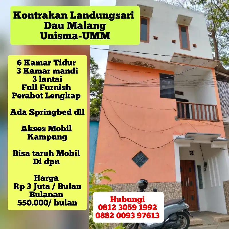 SEWA RUMAH BULANAN LANDUNGSARI DAU MALANG DEPAN UMM