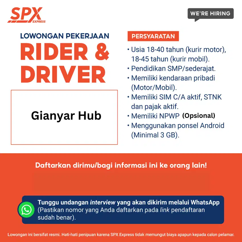 Lowongan Kerja Kurir Motor & Mobil SPX Express