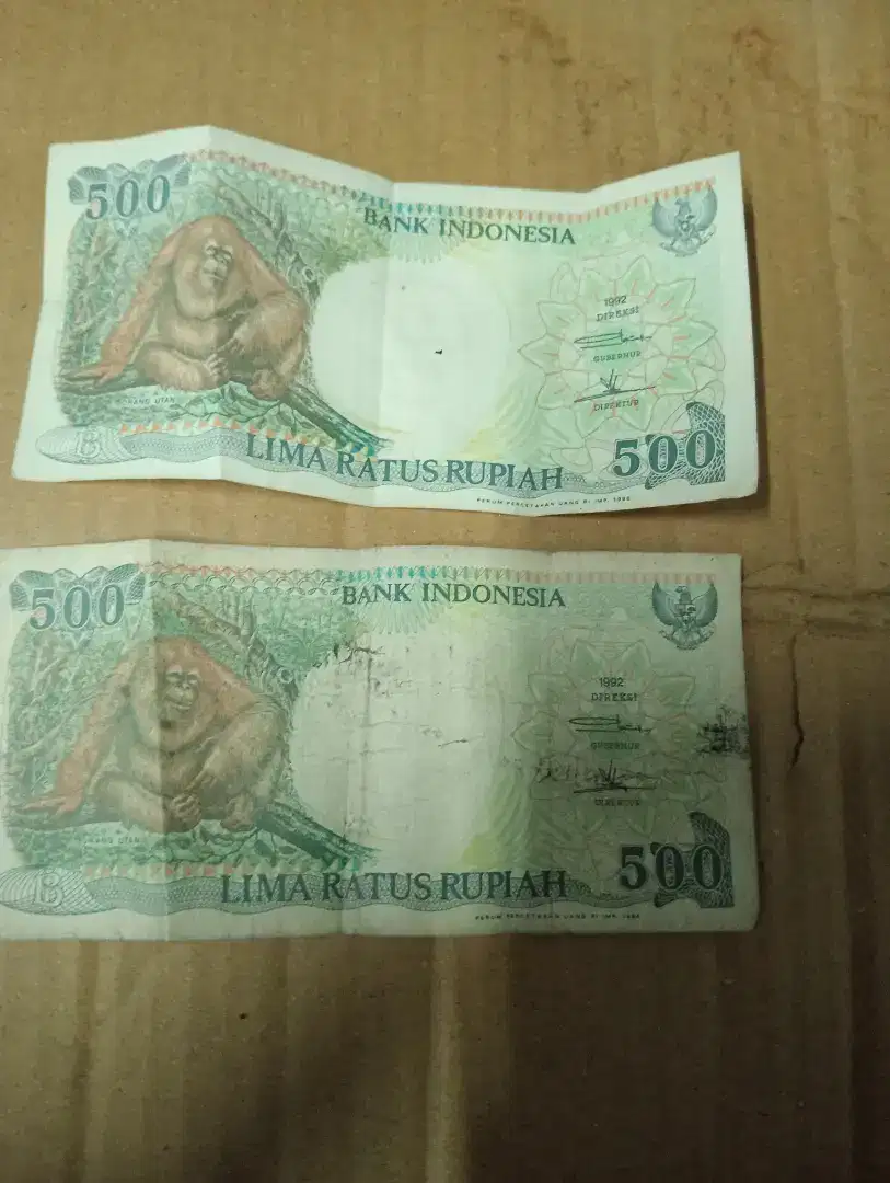 Uang kuno kertas 500 Rp,,Gambar orang utan