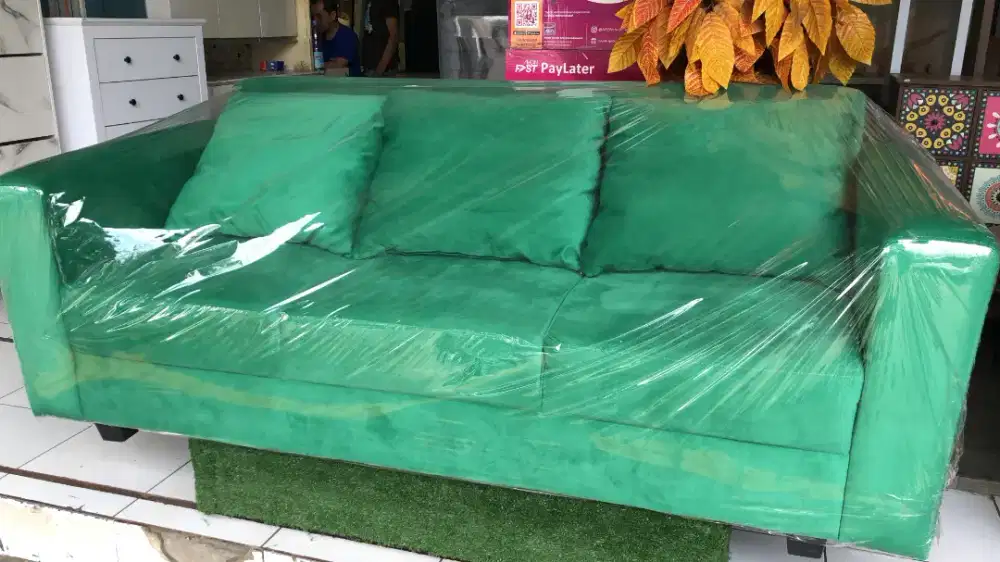 Sofa dudukan tiga bahan tebal kuat