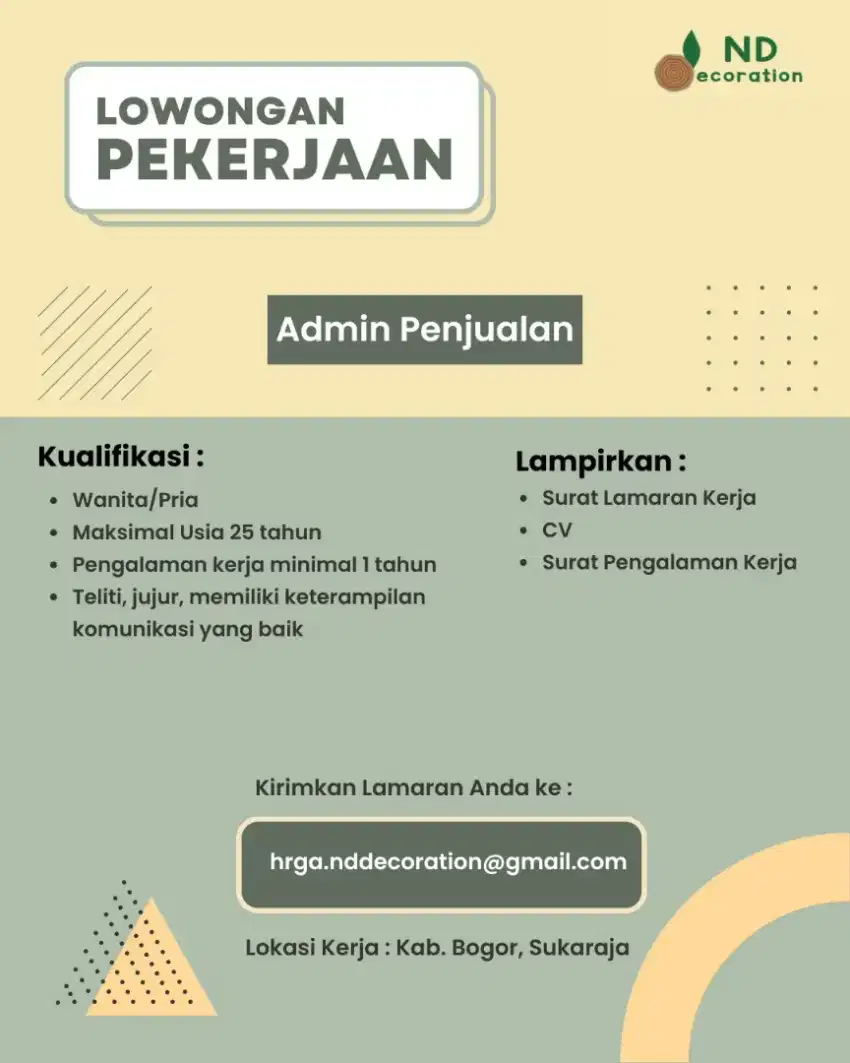 Admin Online, Operator Jahit, Staff Accounting