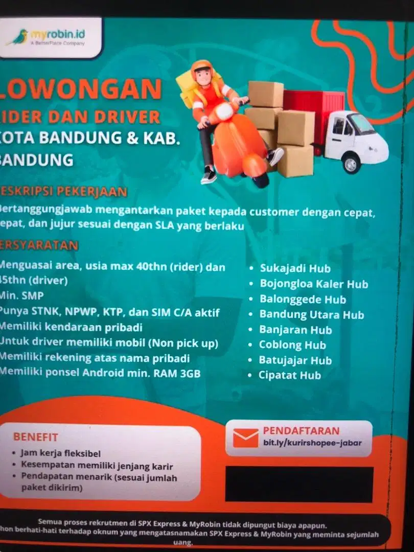 loker kurir spx express area bandung dan sekitarnya