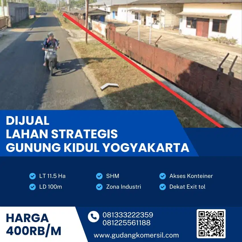 Dijual Lahan  Industri,Lokasi Gunungkidul Yogyakarta, 11,5 Ha,Bu!