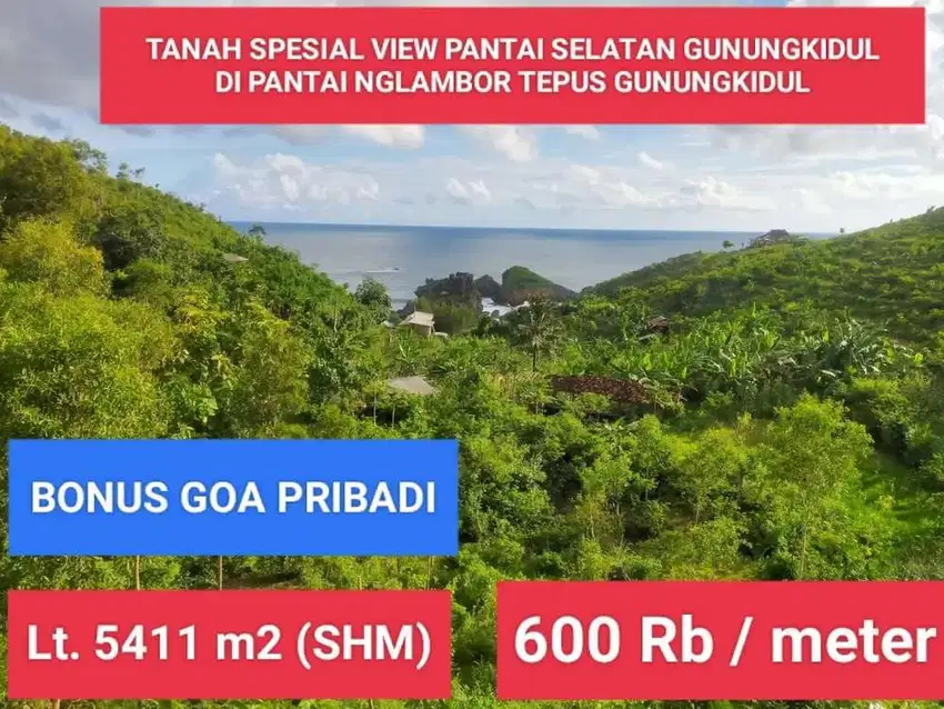 Tanah Spesial View Pantai Selatan dan Bonus Goa di Pantai Nglambor