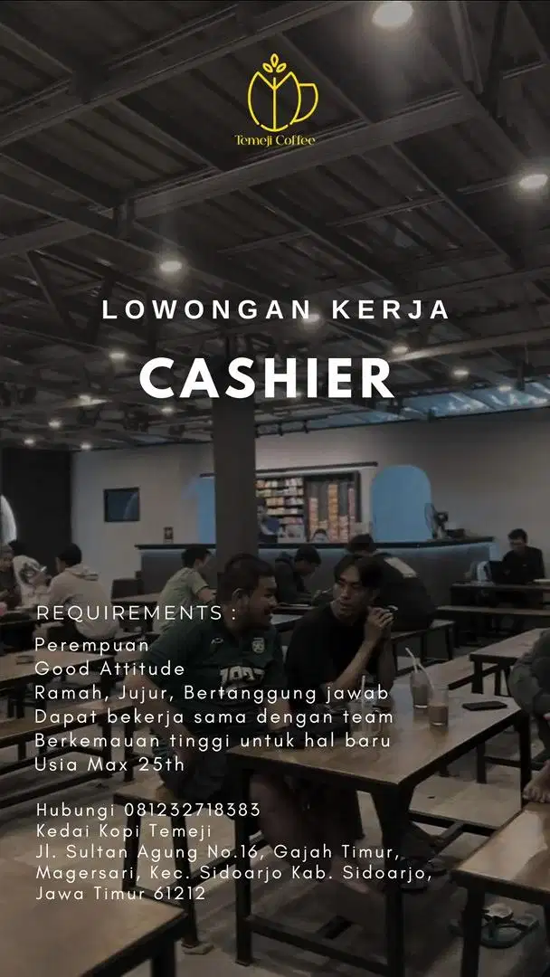 Lowongan Pekerjaan Crew & Cashier Kedai Kopi TEMEJI