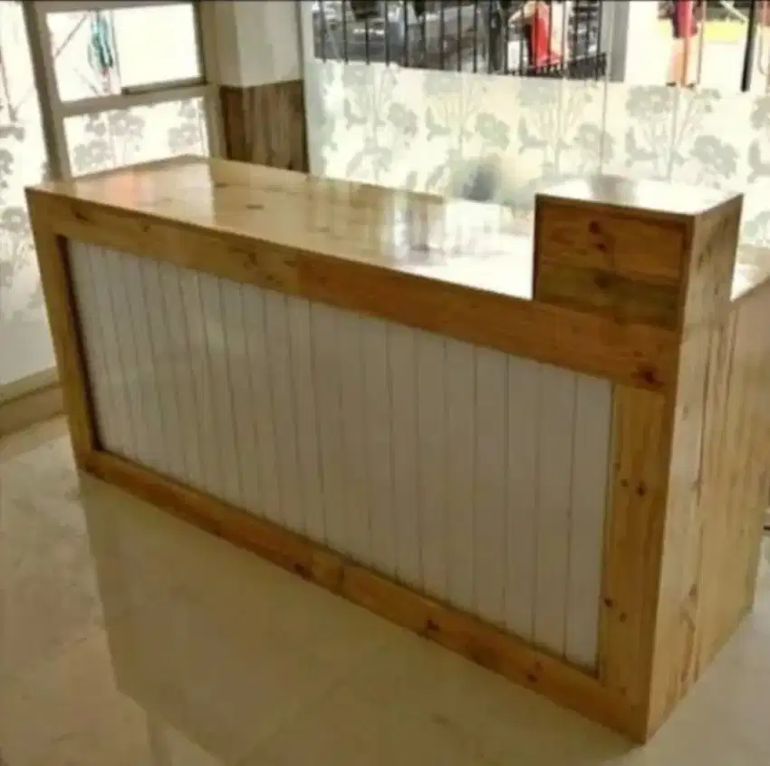 Meja Bar Kayu 1,5 Meter, Meja Kantor, Meja Kasier Custom, Meja Bayar