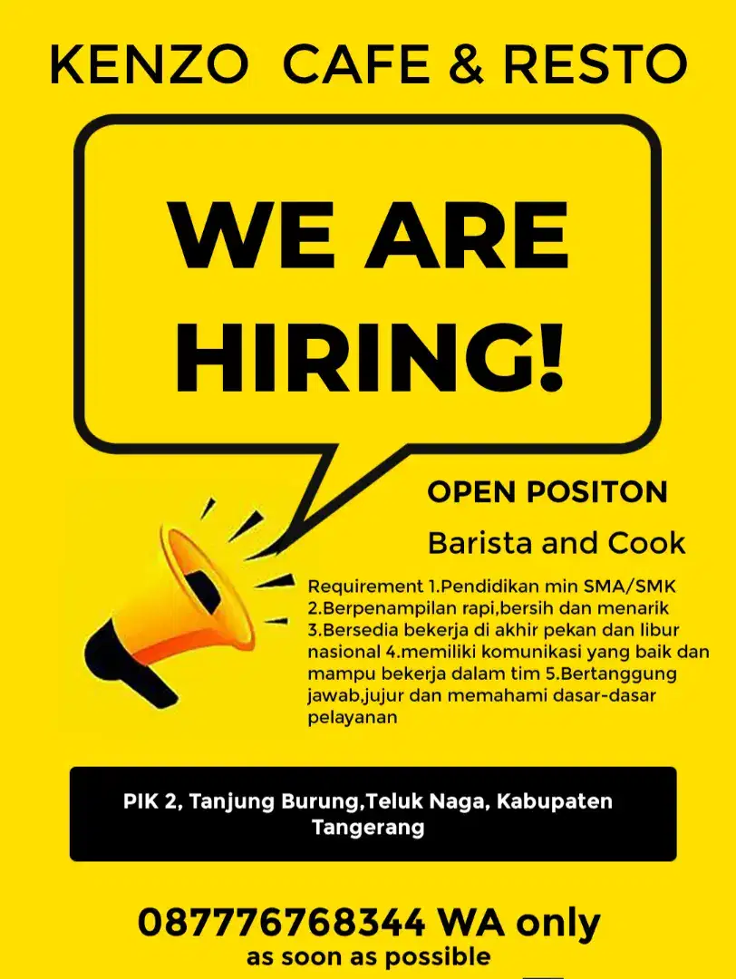 Lowongan Barista dan Cook