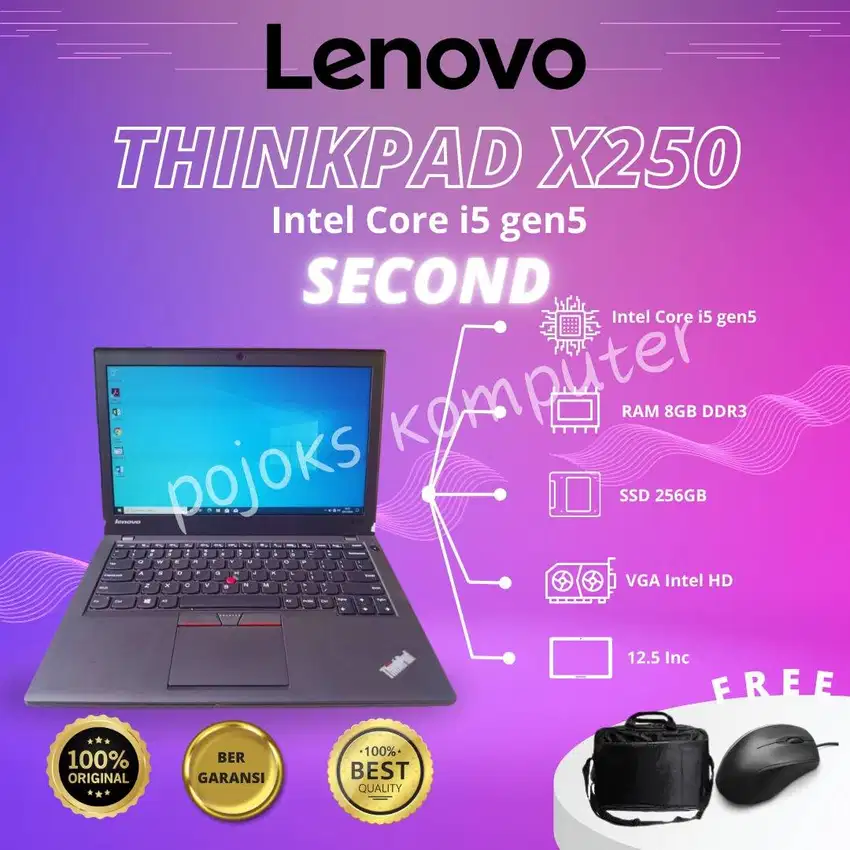 LAPTOP (LENOVO THINKPAD X250) CORE i5 GEN5 8GB SSD 256GB SECOND NB