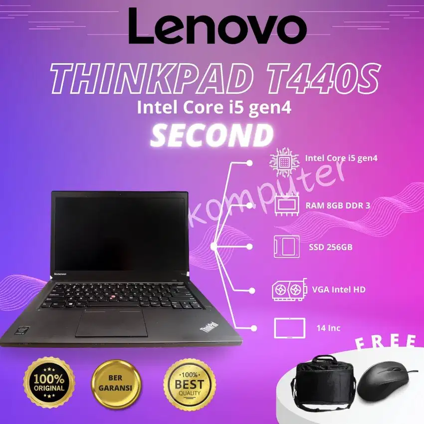 LAPTOP (LENOVO THINKPAD T440S) CORE i5 GEN 4 8GB SSD 256GB SECOND, NB