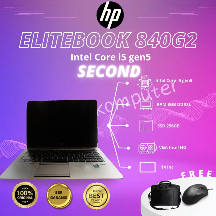 LAPTOP HP (ELITE BOOK 840G)CORE i5 GEN 5 8GB SSD 256GB SECOND NOTEBOOK