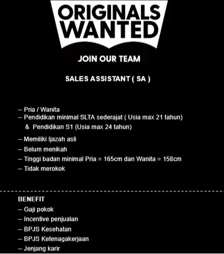 LOWONGAN KERJA STYLIST/SALES LEVI'S STORE CILEGON