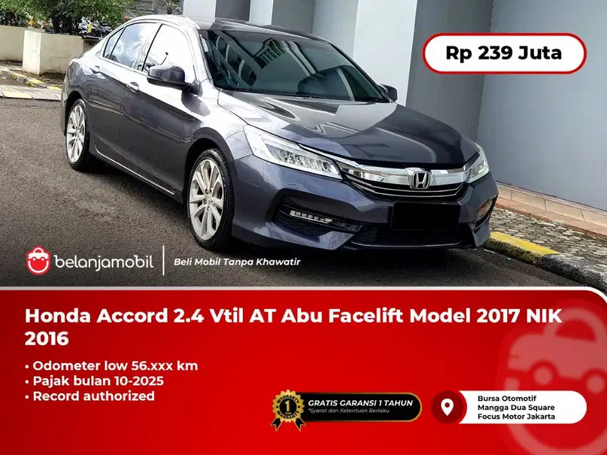 [LOW KM Honda Accord 2.4 Vtil AT Abu Facelift NIK 2016