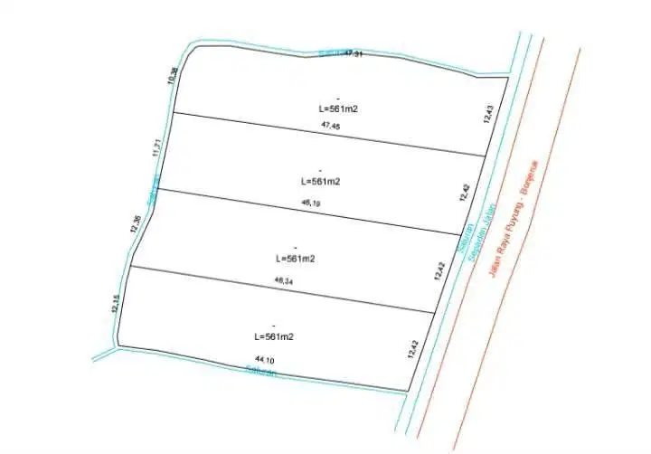 Di jual tanah 561 m² di pinggir jln raya puyung ke bunjeruk