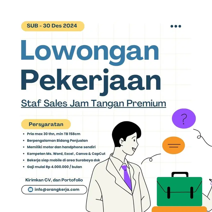 Kesempatan Kerja Staf Penjualan Sales Jam Tangan Premium di Surabaya