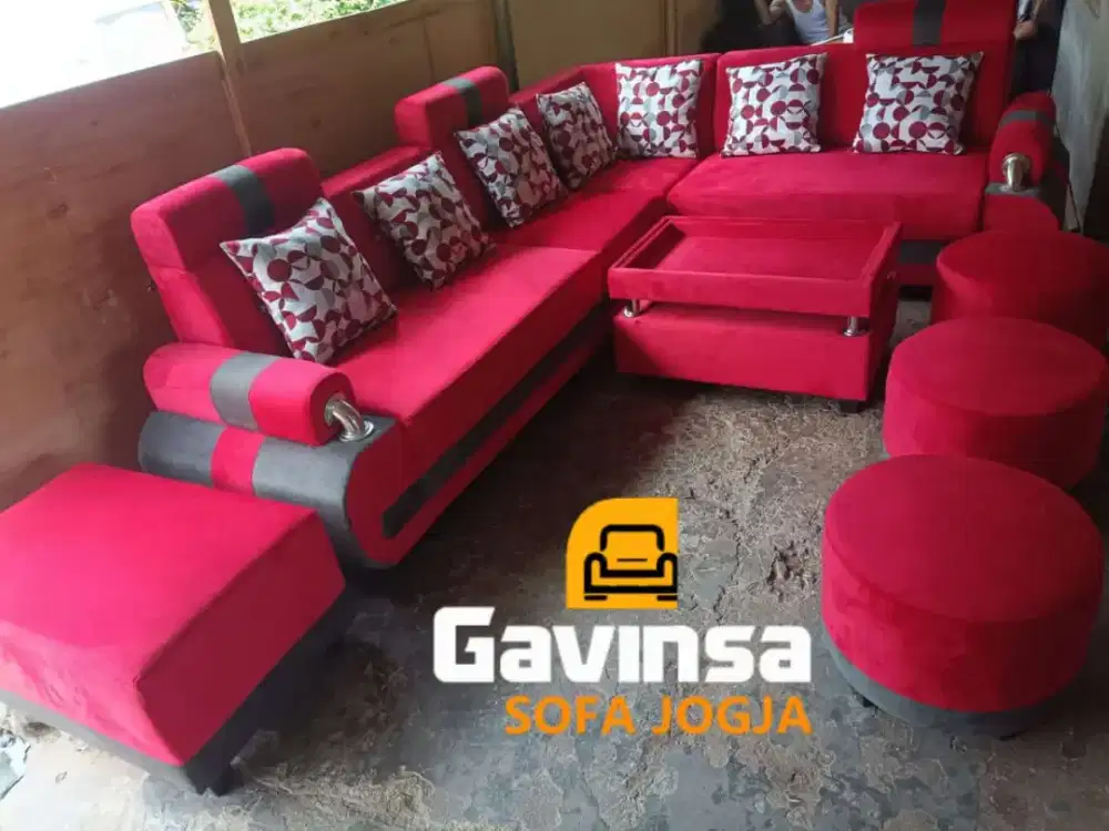 Premiuam Sofa L Sudut Merah 210x260 cm ,Garansi 2 Tahun